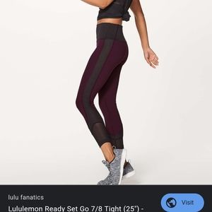 Lululemon Ready, set, go 7/8 tight size 4